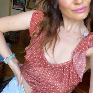 Zara polka dot orange crop top